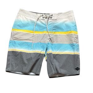 Rip Curl Gray, Blue & Yellow Striped Board Shorts